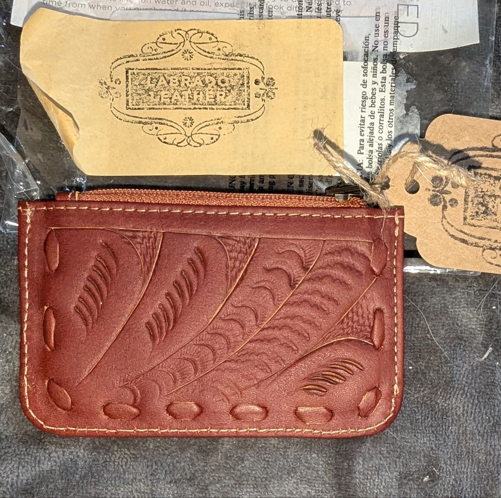Labrado Leather - Rich Brown "Tart" Hand-Tooled Small Coin Purse - NWT